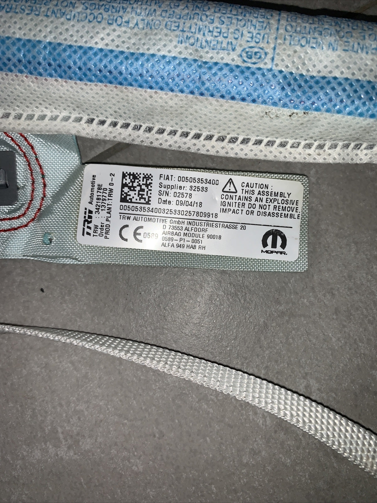 00505353400 AIRBAG A TENDINA LATERALE DESTRO DX PASSEGGERO ALFA ROMEO Stelvio 22