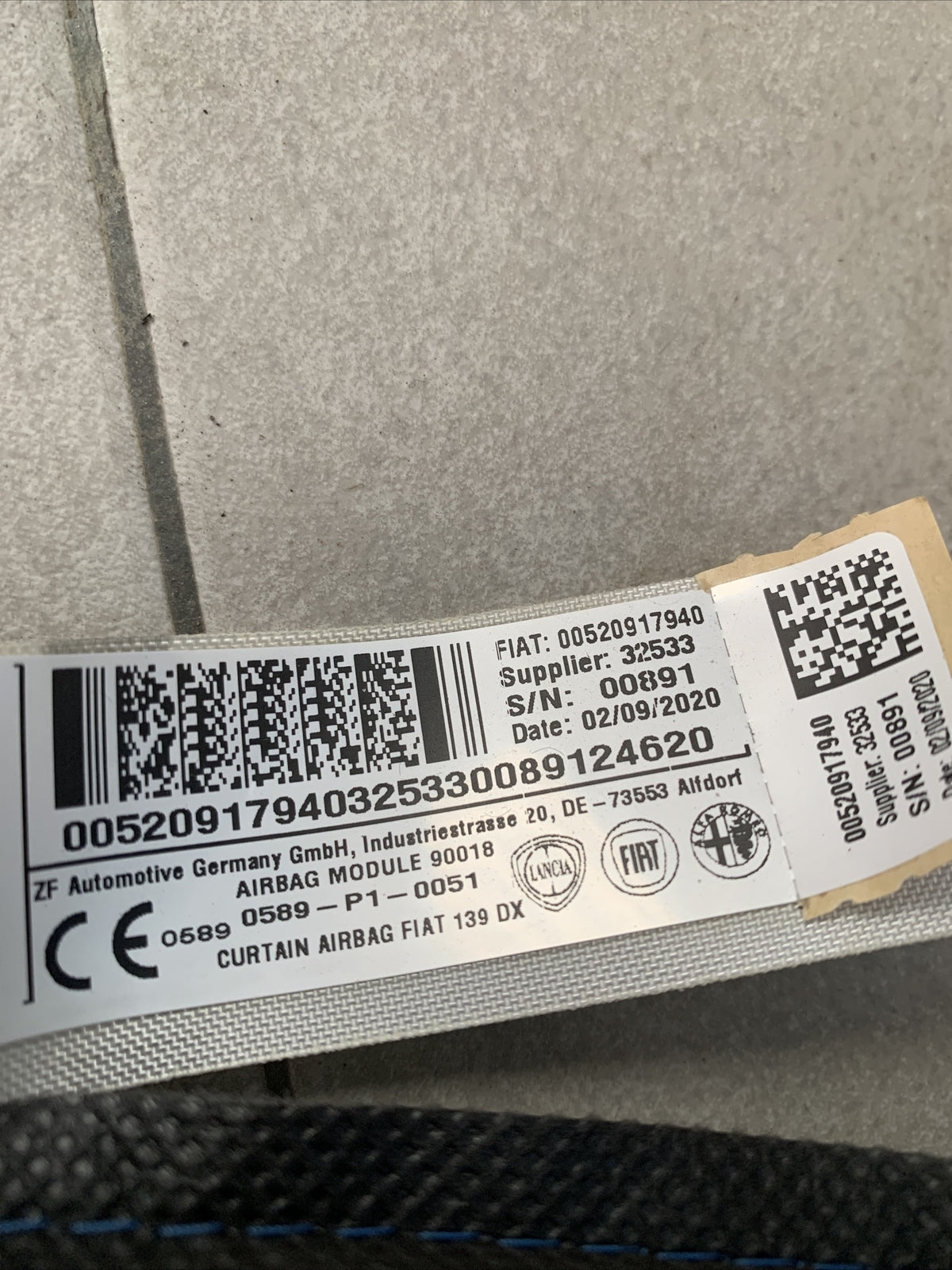 Airbag tendina destra 00520917940 Fiat Panda Mk319 2012