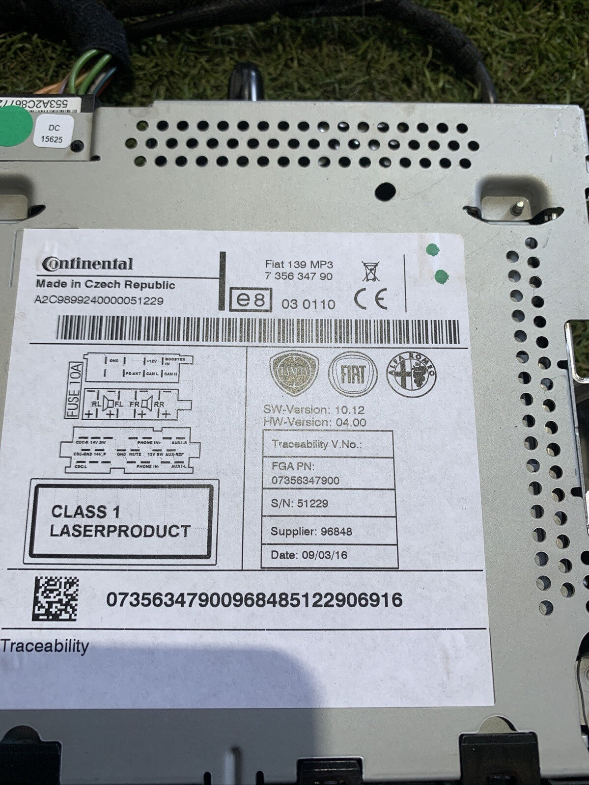 Autoradio Stereo Fiat Panda Anno 2017 Nero Opaco Cod 07356347900