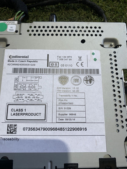 Autoradio Stereo Fiat Panda Anno 2017 Nero Opaco Cod 07356347900