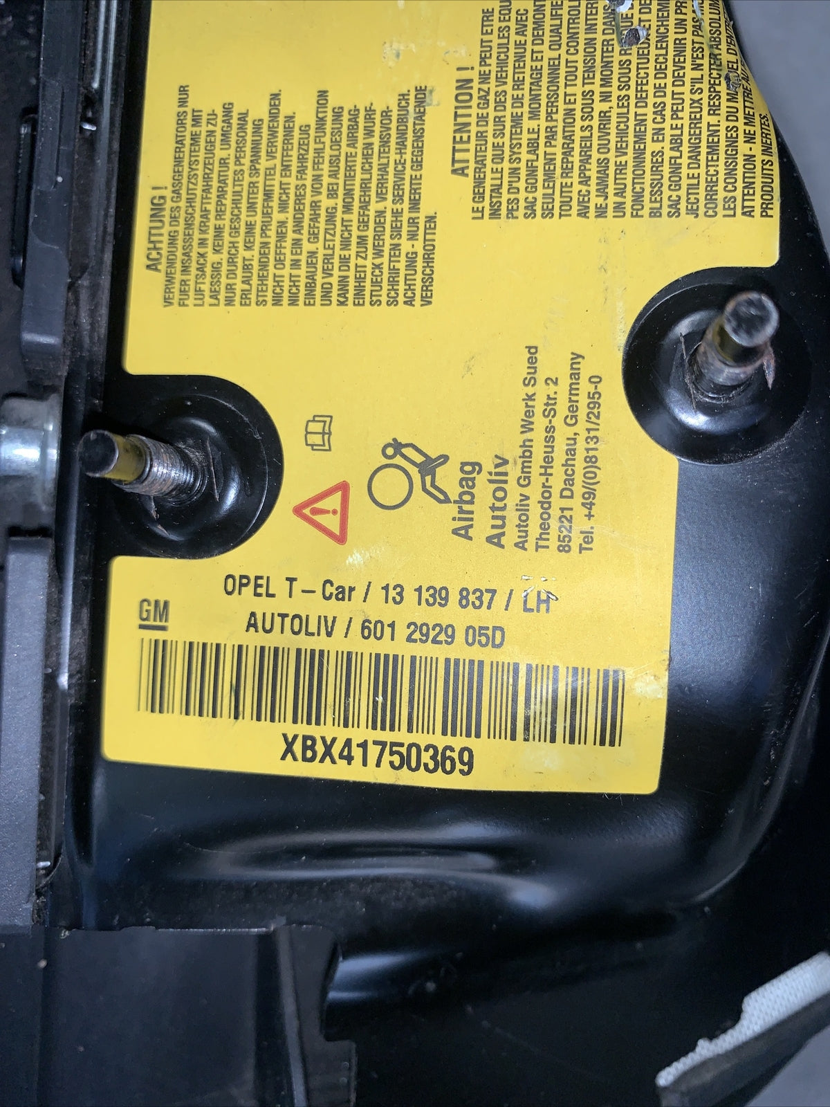 Carica airbag sedile sinistra OPEL ASTRA H 13139837 ( 2004-2011)