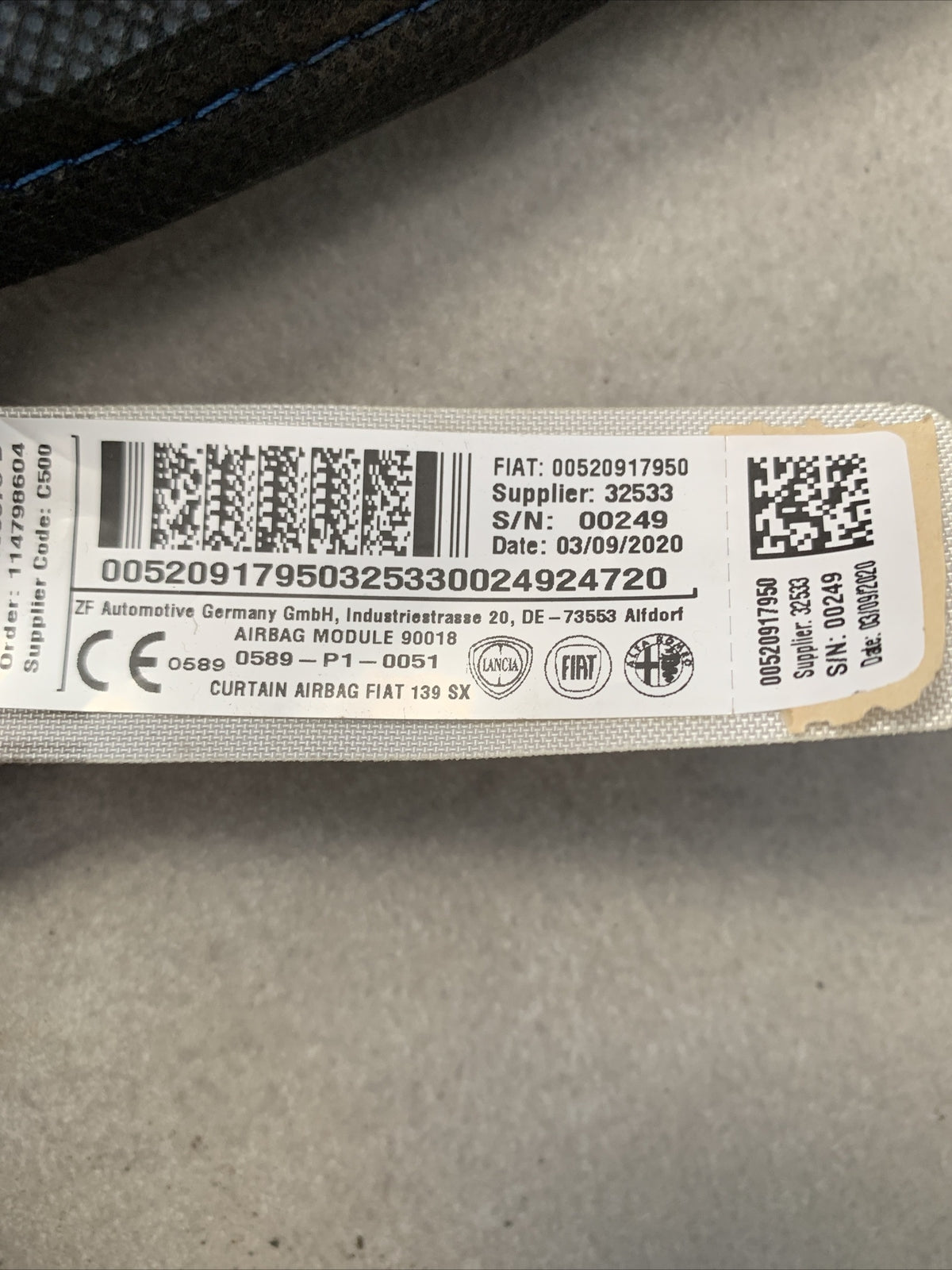AIRBAG A TENDINA SINISTRA SX  00520917950 FIAT PANDA 319 2012