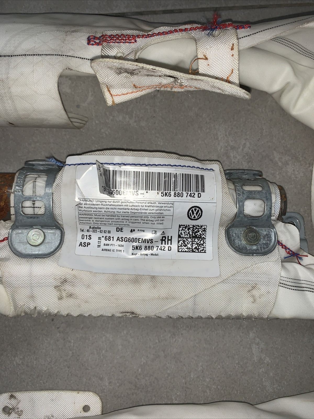 Carica airbag tetto tendina destra VOLKSWAGEN GOLF 5K6880742D (2008- 2013)