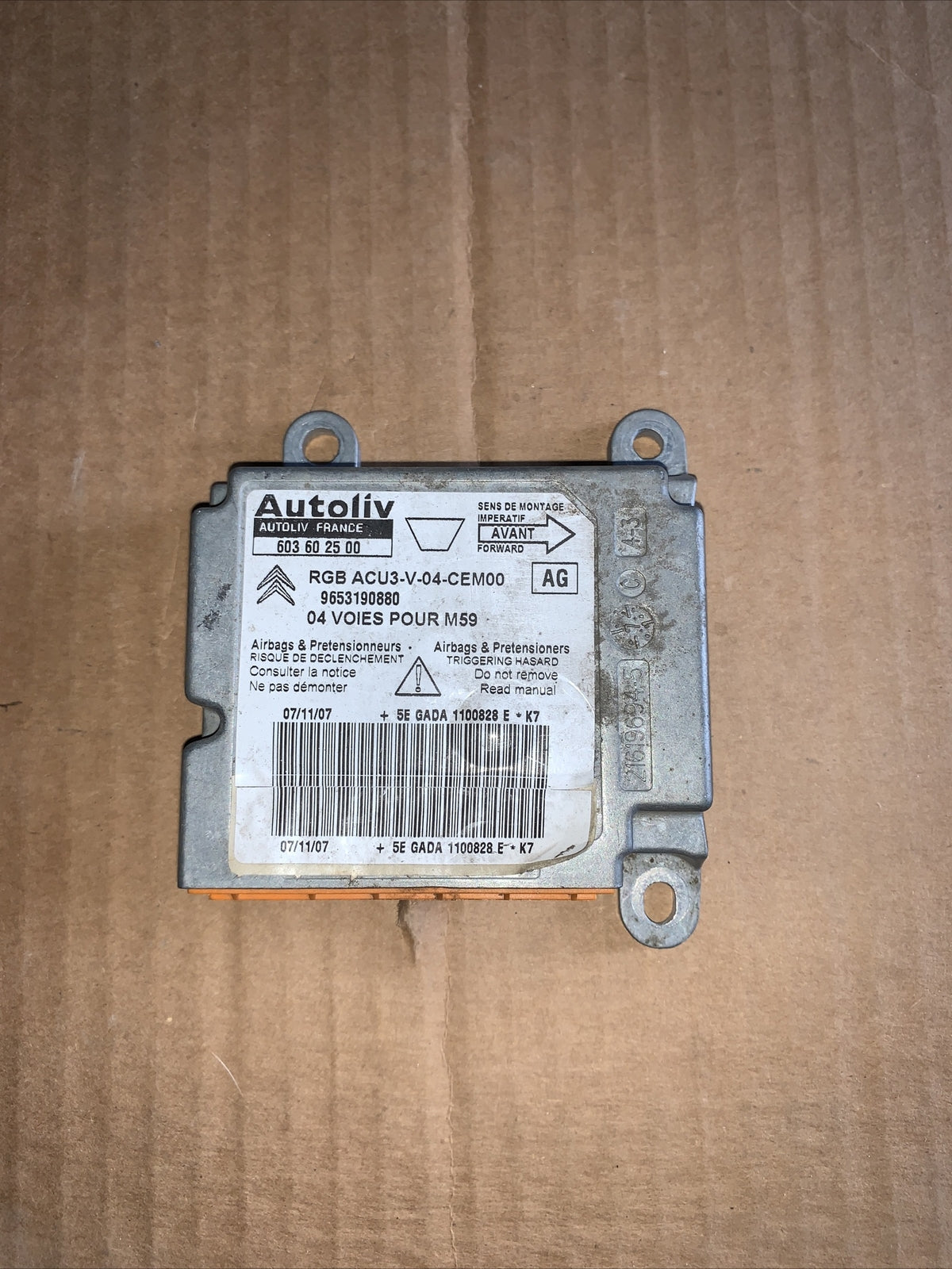 603602500 9653190880 CENTRALINA AIRBAG CITROEN BERLINGO PEUGEOT PARTNER