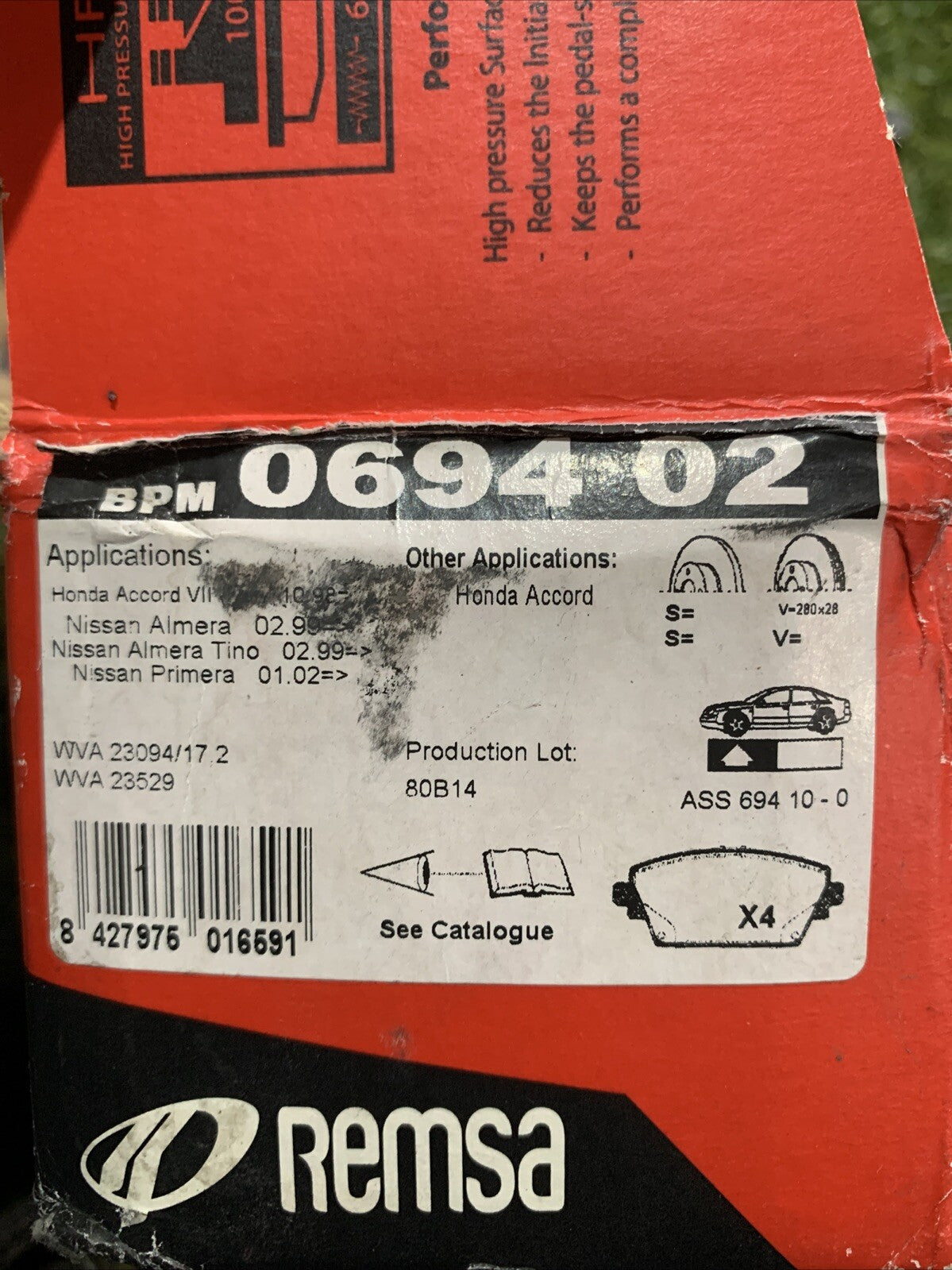 Pastiglie freno REMSA anteriori 0694.02 Honda Accord, Nissan Almera