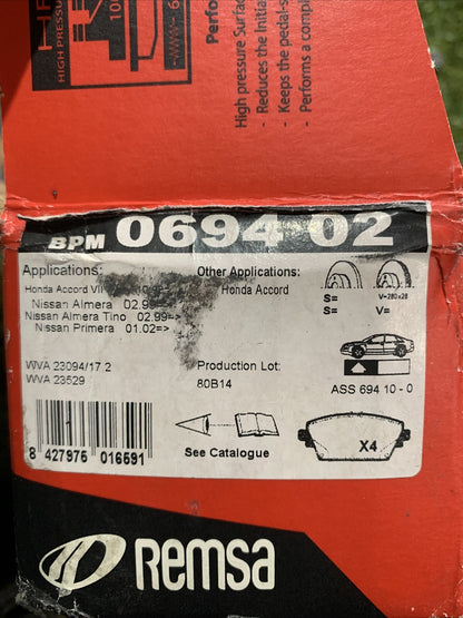Pastiglie freno REMSA anteriori 0694.02 Honda Accord, Nissan Almera