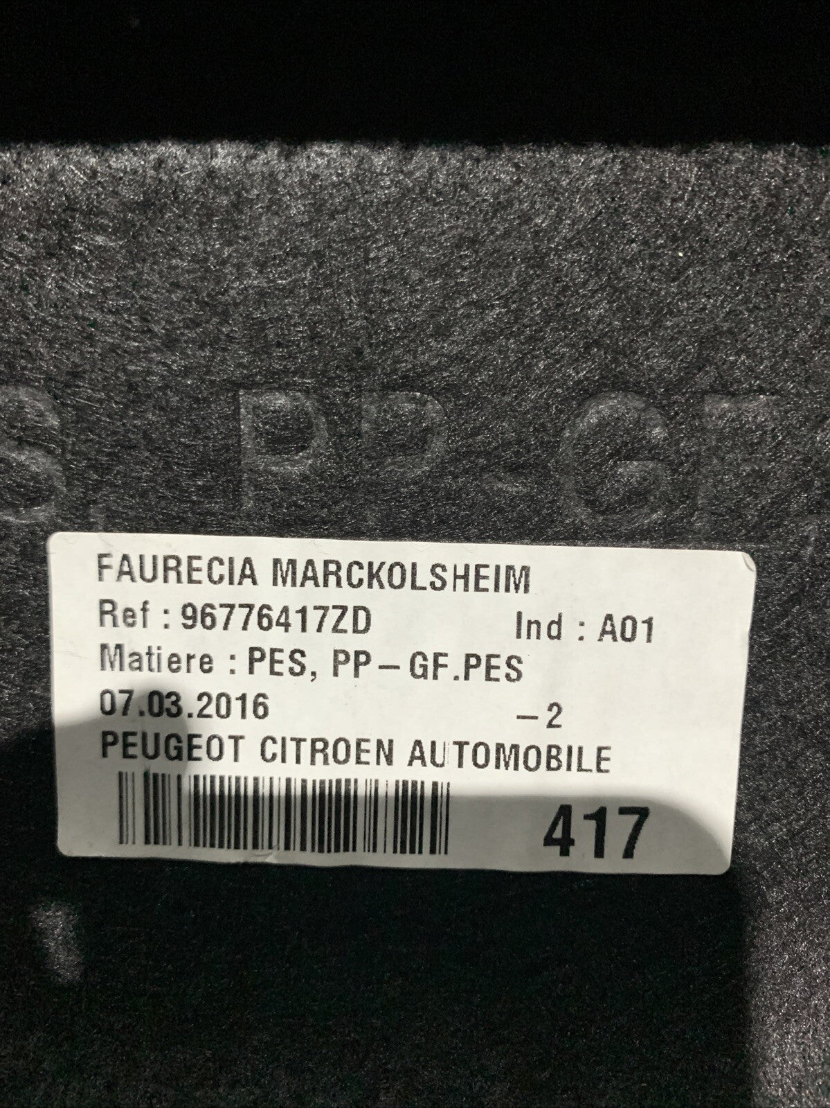 Mensola Cappelliera Peugeot 308 2016 Berlina 96776417DZ