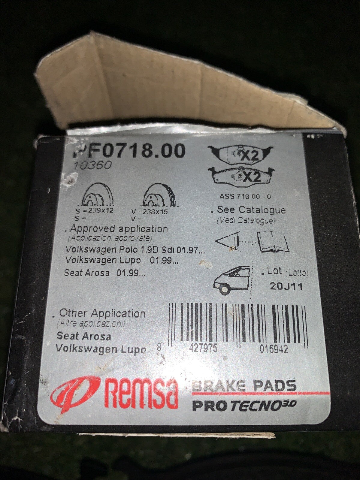 REMSA Pastiglie Freno Anteriore per VW Lupo 6X1 6E1 1.2 Tdi 3L 1.4 Arosa