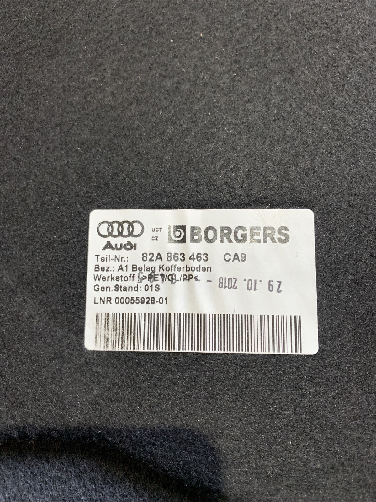 Tappeto Bagagliaio Posteriore Audi A1 2018 82A863463