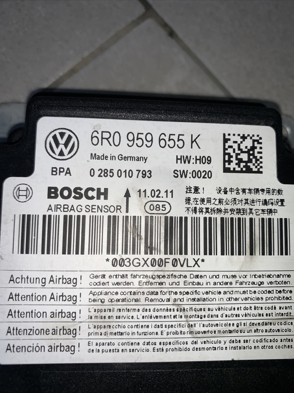 CENTRALINA AIR BAG (DA RICARICARE) VOLKSWAGEN POLO 6R COD: 6R0959655K 0285010793