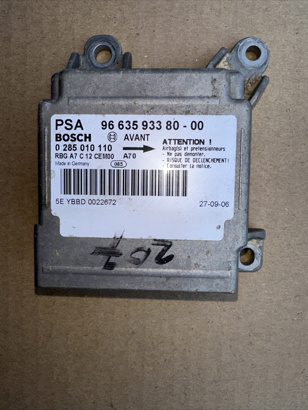 Centralina Airbag 9663593380 PEUGEOT 207 1.4 HDI 2008 3P 